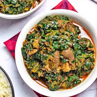 Vegetable Soup with Swallow & Meat