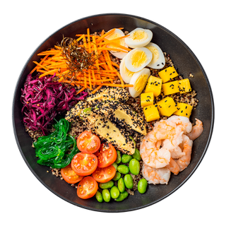 Poke bowl z krewetkami i komosą ryżową