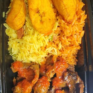 Jollof rice, Fried rice and Asun