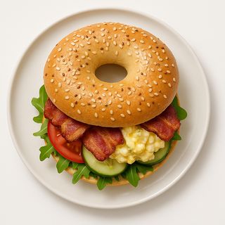 Bajgiel z pastą jajeczną i bekonem