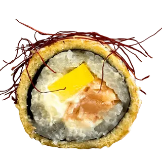 Tempura z wędzonym łososiem i mango