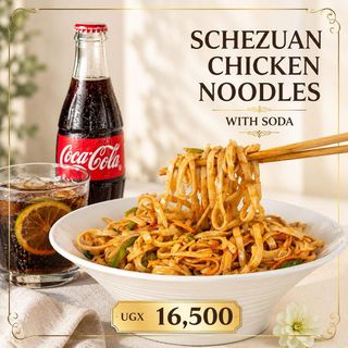 Schezuan Chicken Noodles with soda