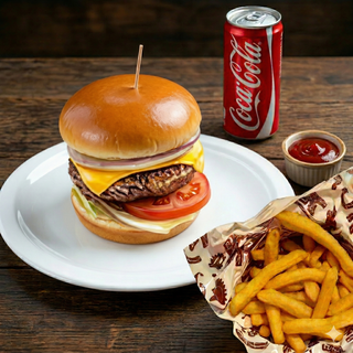 Cheese Burger menu con patatine e bevanda a scelta