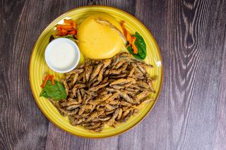 Platou de hamsii/sprot cu mamaliguta si mujdei