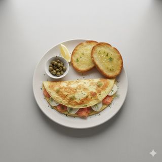 Omelette con salmone scozzese affumicato, mozzarella e pane tostato