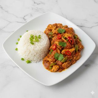 White Rice And  Chicken Sauce