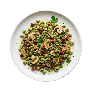 Habitas Salteadas Con Champiñones Y Jamón