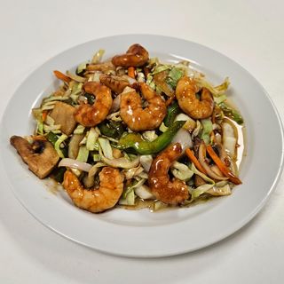 Chop suey de verduras con gambas