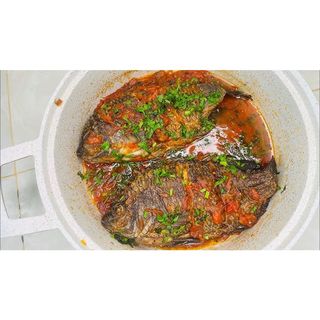 Charcoal Grilled Tilapia In Tomato Wet Fry Sauce