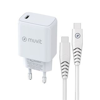 Pack Muvit For Change Cargador De Pared Tipo C Pd 25W + Cable De Carga Tipo C A Tipo C 3A 1M Blanco - 8426801174641