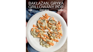 Pierogi z bakłażanem, gryką i porem