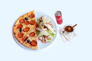 Moitié Pizza + Moitié Salade + Boisson Slim 25cl  + Dessert