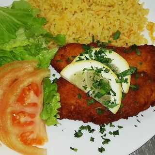 Filetes de Pescada Panados c/ Arroz e Batata Frita (Para 2 Pessoas)