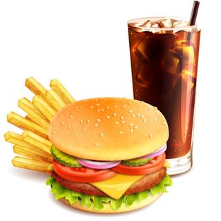 Hamburguesa completa de ternera + patatas + refresco 