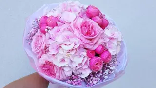 Bukiet Pink Passion - Hortensje, róże, gipsówka