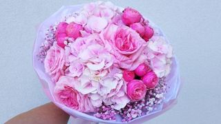 Bukiet Pink Passion - Hortensje, róże, gipsówka