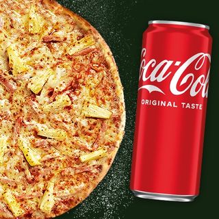 Zestaw duża Hawajska na cienkim cieście + Coca-Cola puszka 0,33l