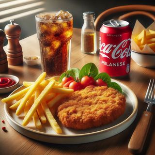 Cotoletta loca con patatine e bibita