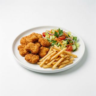 Nuggets z frytkami i warzywami