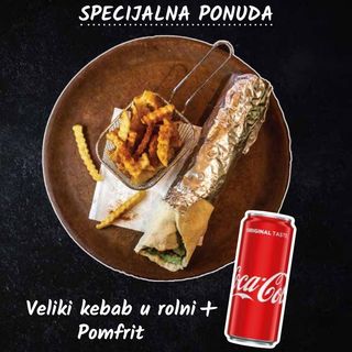 Veliki kebab u rolni + pomfrit +Coca Cola