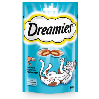 Лакомство для кошек Dreamies подушечки с лососем, 60г 5998749123065