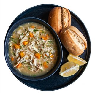 Chicken Broth with Bread Rolls
