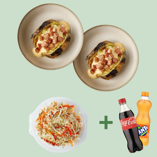 2 x Potaki cu sos de cașcaval și bacon + Salată de varză