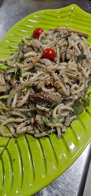 Wok udon noodles VEGANO de heura y setas