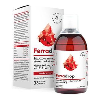 FerraDrop wysokoprzyswajalne żelazo + kwas foliowy w płynie 500ml Aura Herbals
