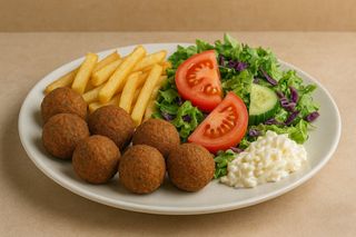 Piatto con Falafel, Patate e Insalata