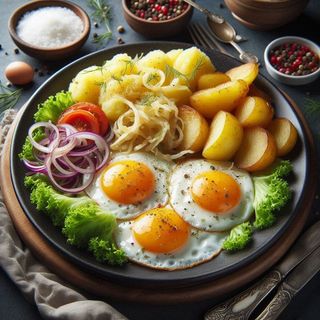 JAJKA sadzone (3 szt.) + ziemniaki i surówka