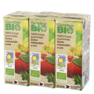 Zumo Melocotón, Uva Exprimido Carrefour Bio Pack 3x20 Cl.