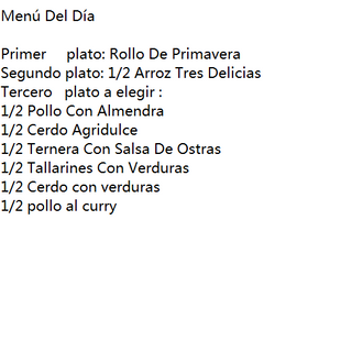 Menú Del Día (SOLO LUNES A VIERNES)
