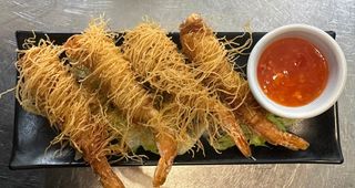 Gamberoni fritti con pasta Kataifi (4 pz)