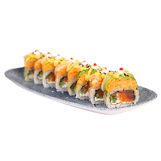 Dragon roll z krewetkami, tuńczykiem i łososiem