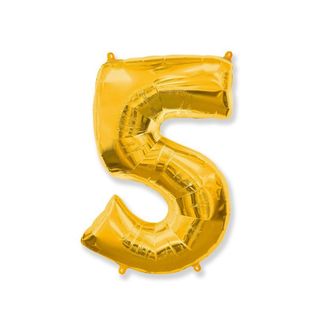 Balon Gold cu heliu cifra 5