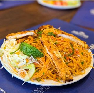 Spaghetti and chicken breast