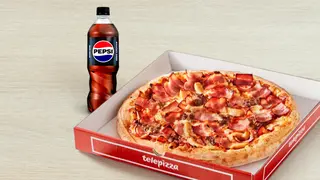 Pizza mediana masa fina 2 ing + bebida