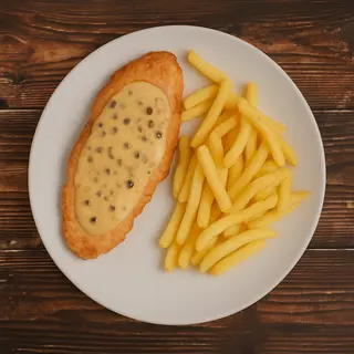 Escalopa plancha salsa pimienta