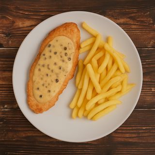 Escalopa plancha salsa pimienta