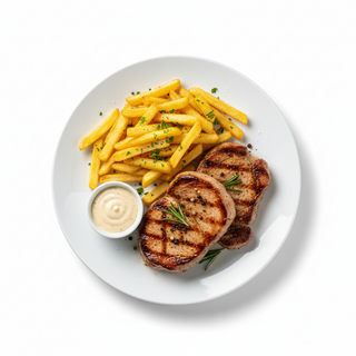 Ceafa de porc la gratar si cartofi prajiti