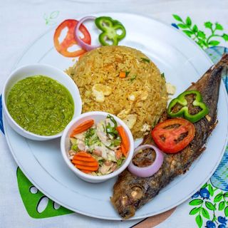 Rice, Fried Tilapia & Kachumbari