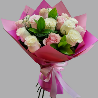 Buchet 19 trandafiri alb-roz