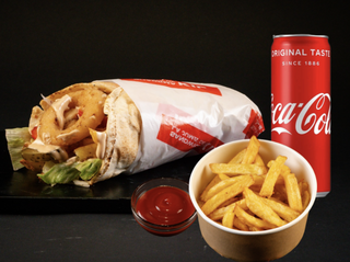 Meniu Shaorma de Post cu Cartofi Proaspăt Prăjiți, Sos și Băutură Răcoritoare