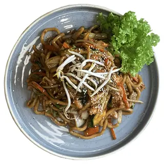 Stir fried udon kurczak