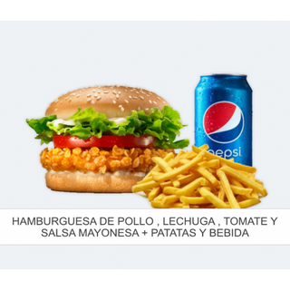 Hamburguesa Original Vegana Con Patatas Y Bebida