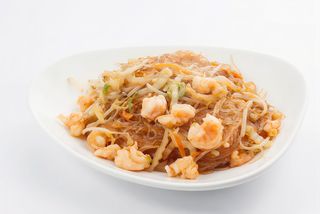 128. Spaghetti di soia con gamberetti