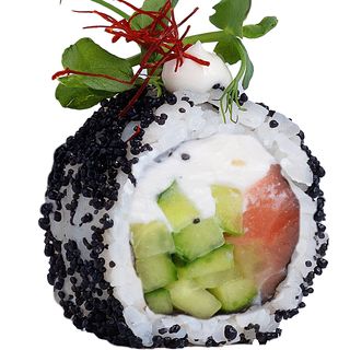 Рол з копченим лососем і ікрою Тобіко (240г/8шт)