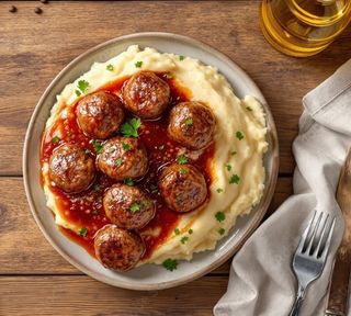 Chiftelute tradiționale cu sos de rosii si piure de cartofi