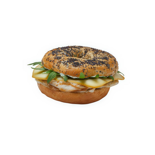 Bagel de semillas de porchetta y queso ahumado